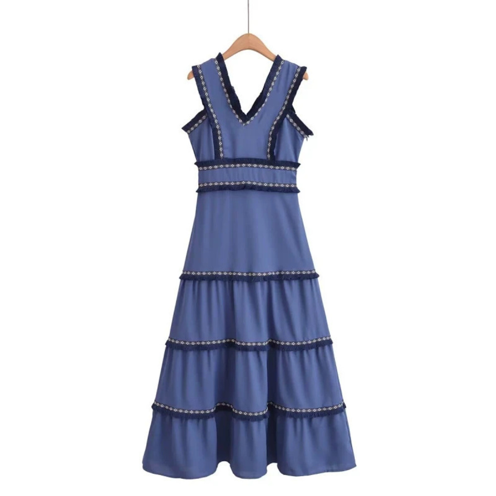 ZARA Doll Collar Patchwork Fringe Pleated Dress